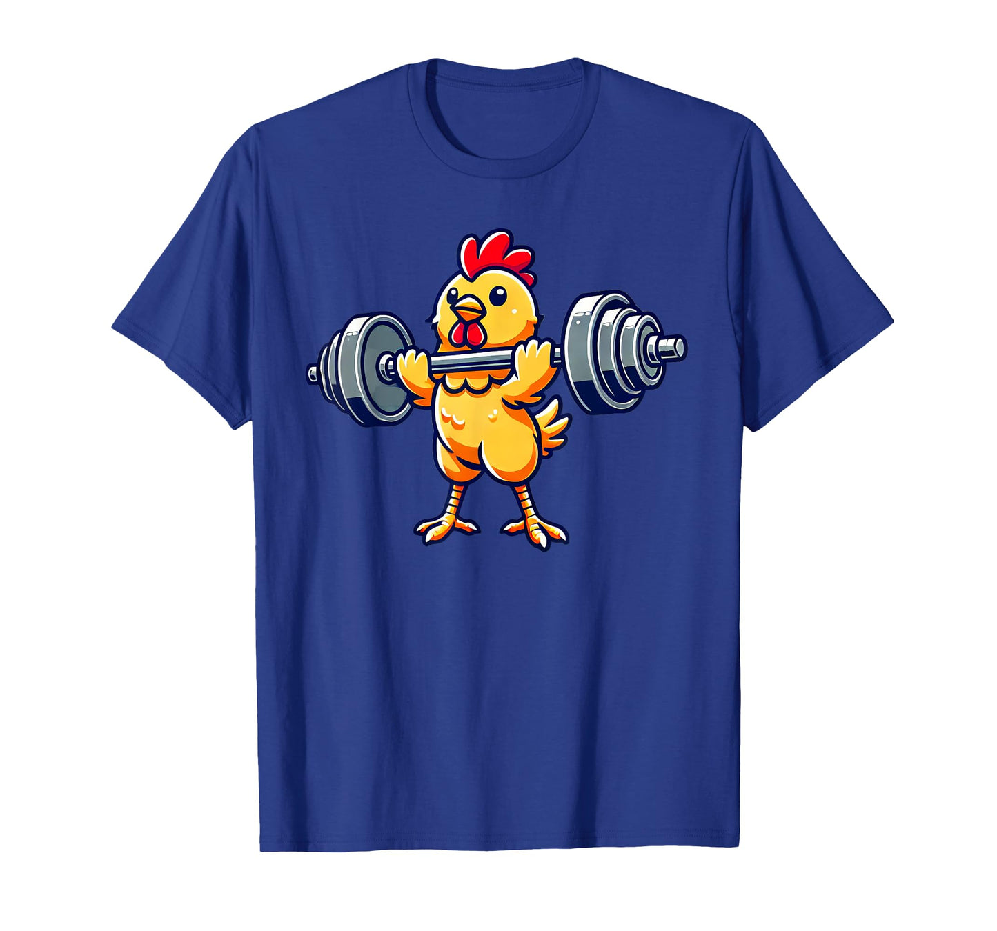 Chicken Powerlifting Gym Workout T-Shirt - Black, Unisex-Adults/Kids, Short Sleeve, Cotton 65% Polyester 35%, Humorous Chicken Design