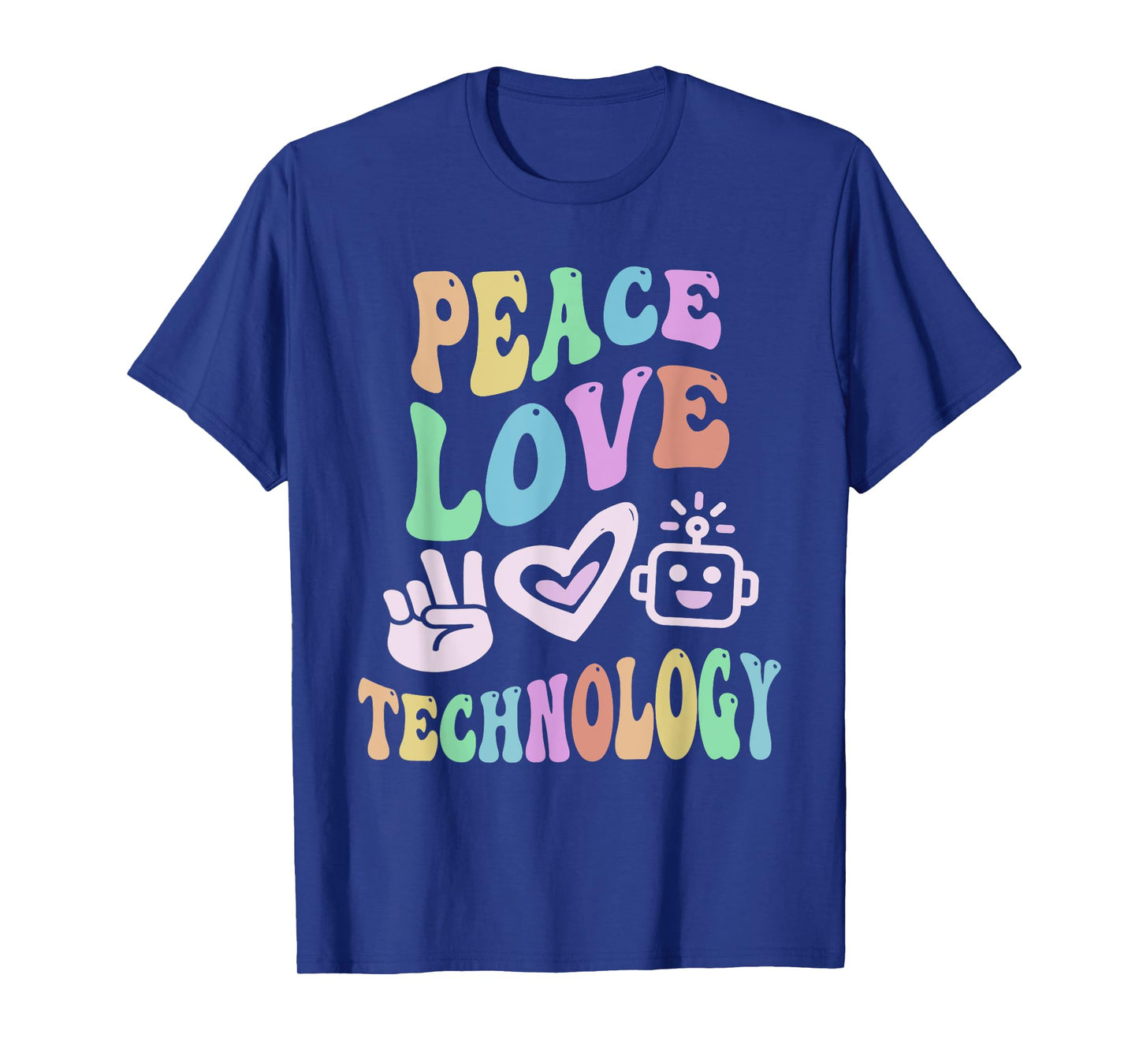 PEACE LOVE TECHNOLOGY Retro Computer Teacher Groovy School Men Women Girls Kids T-Shirt