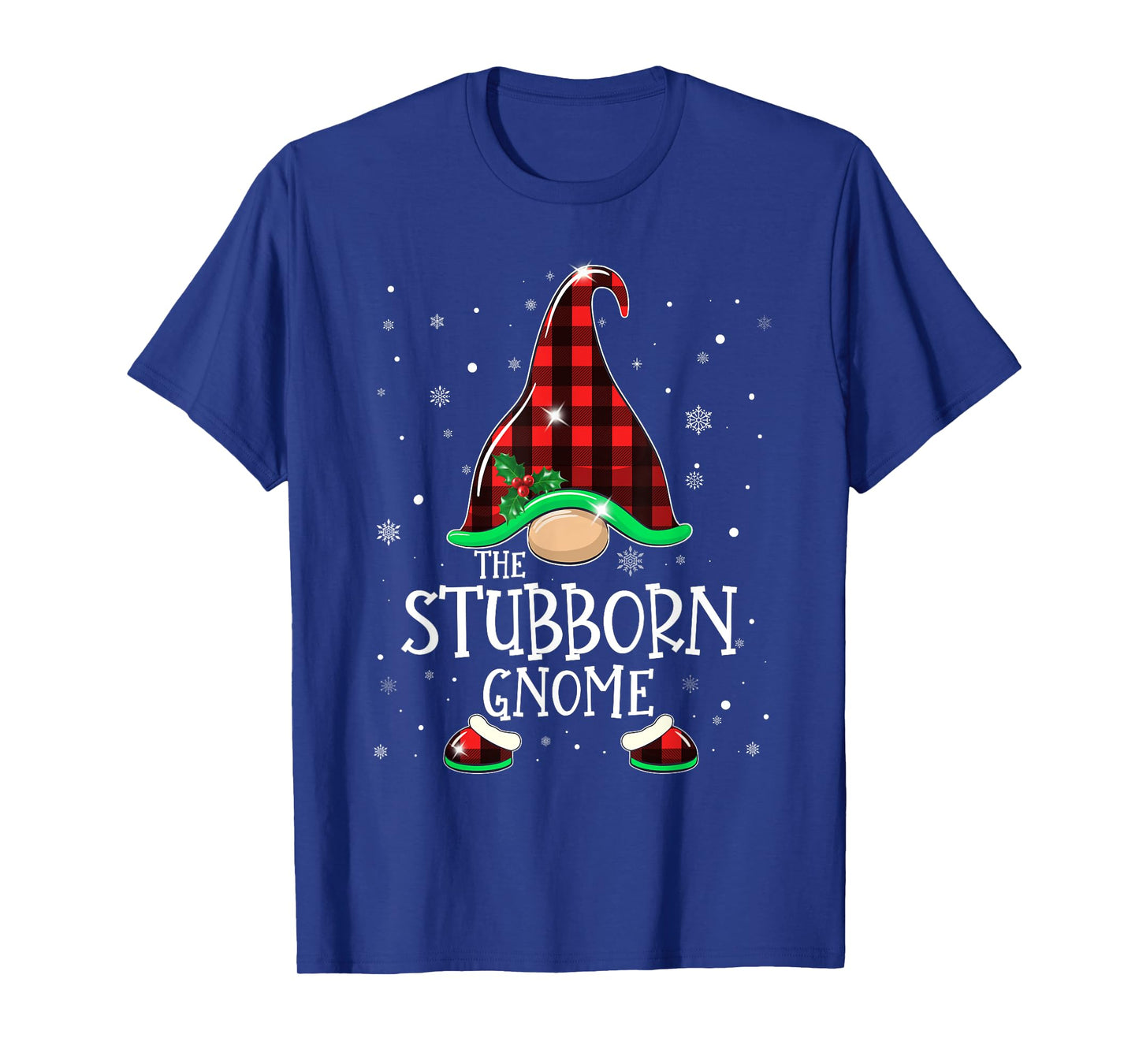 Funny STUBBORN Gnome Buffalo Plaid Matching Christmas Xmas T-Shirt