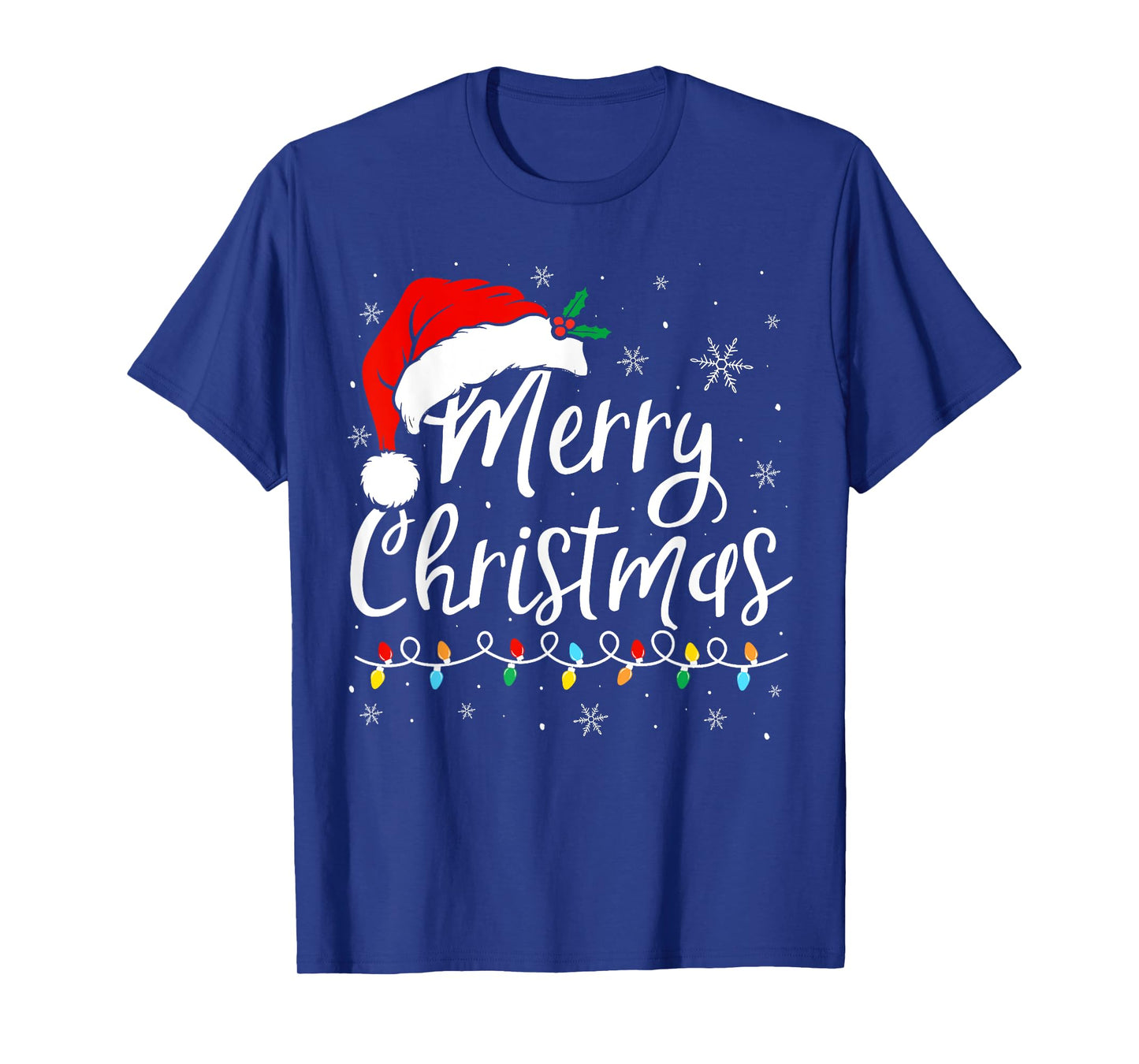 Merry Christmas Lights Santa Hat Xmas Family Matching Pajama T-Shirt