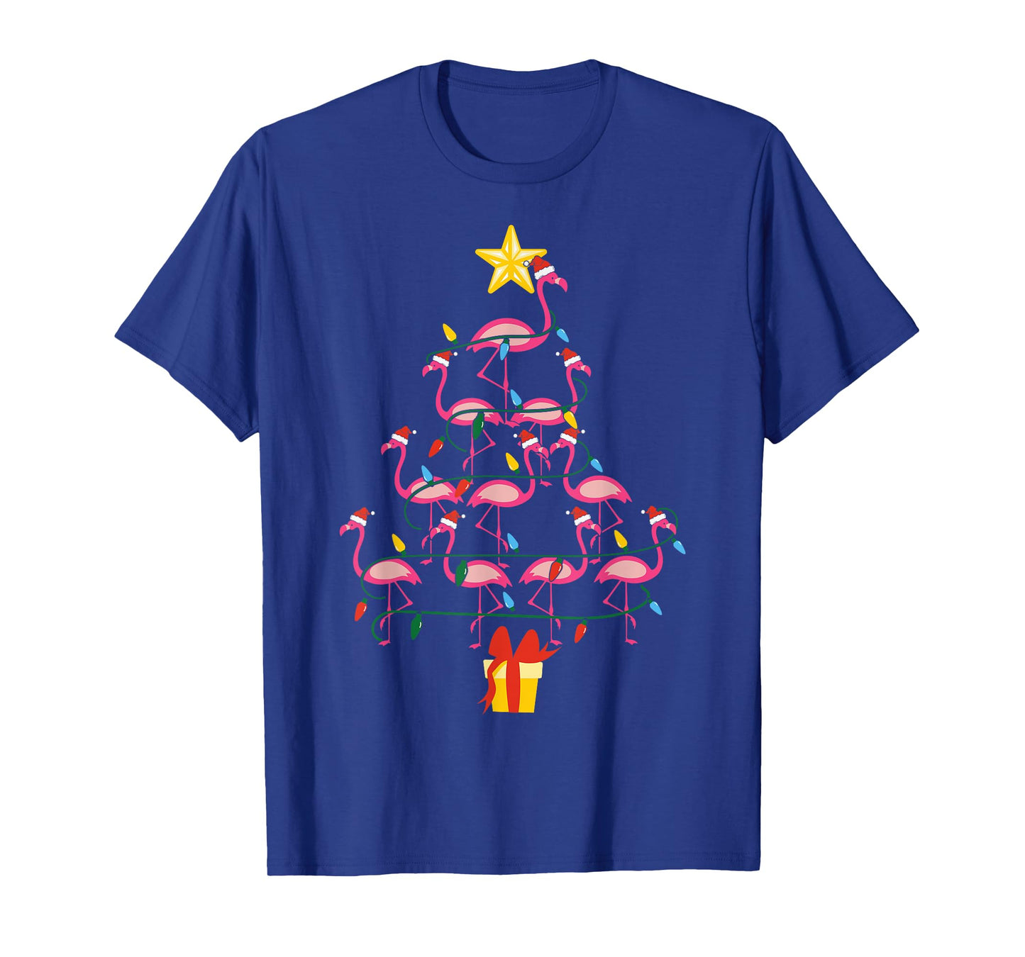 Merry Christmas Hat Santa Flamingo Light Snow Xmas Pajamas T-Shirt