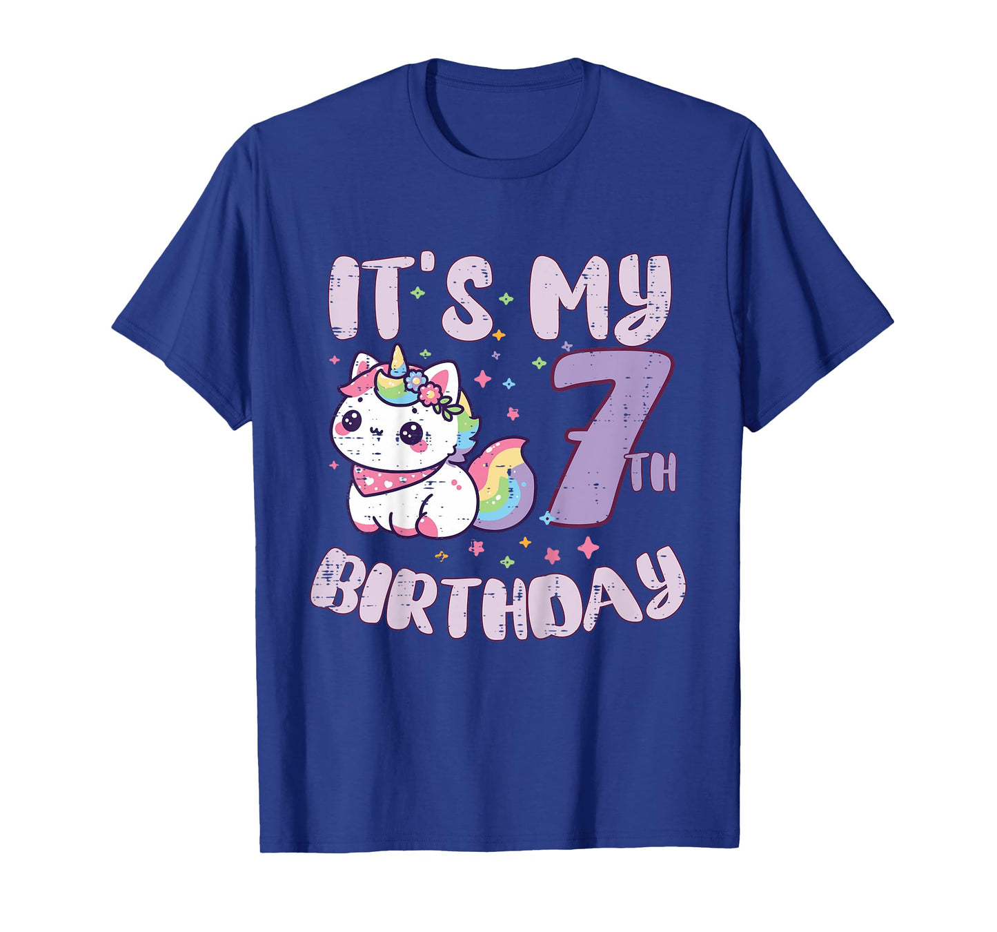 Its My 7th Birthday Unicorn Cat 7 Year Old Bday Girls Kids T-Shirt