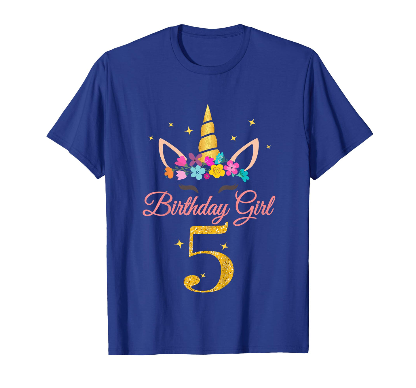 Kids 5 Birthday Girl Unicorn Design 5-Year-Old 5th BDay T-Shirt