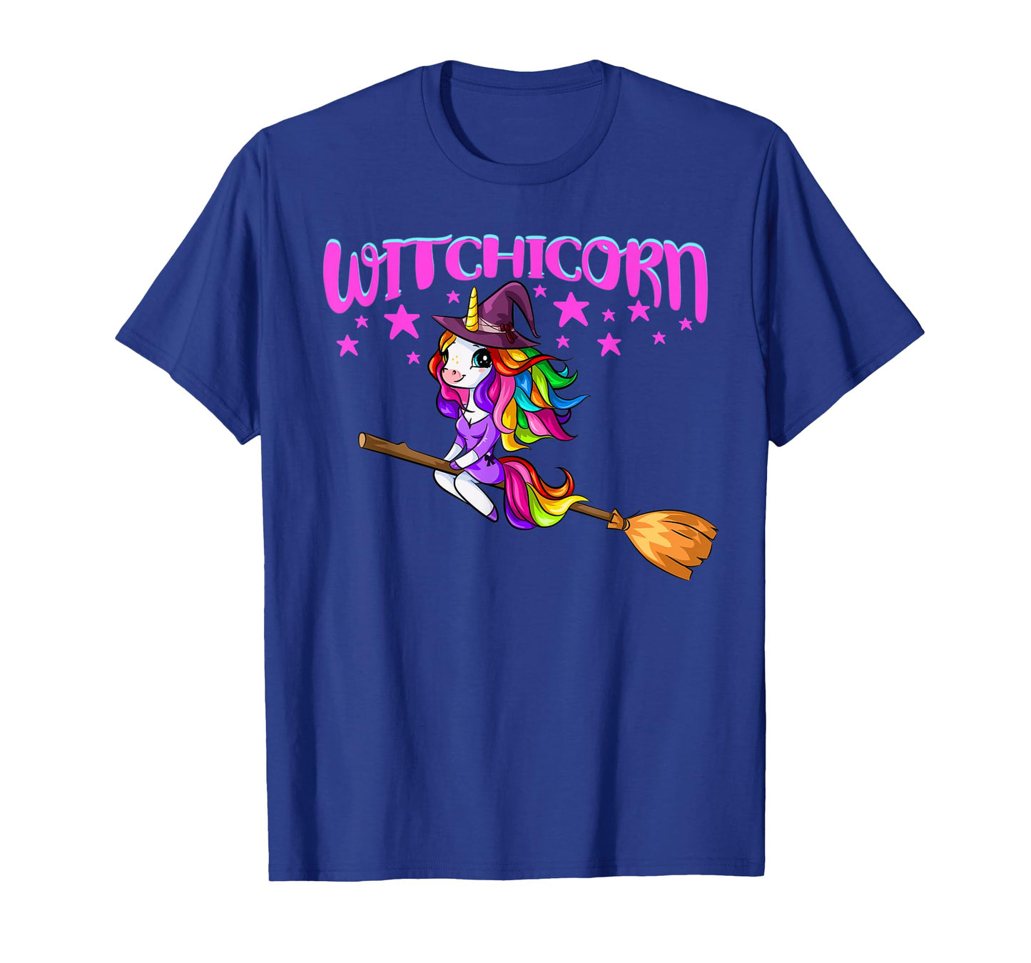 Unicorn Witch On A Broomstick Funny Women Halloween Costume T-Shirt