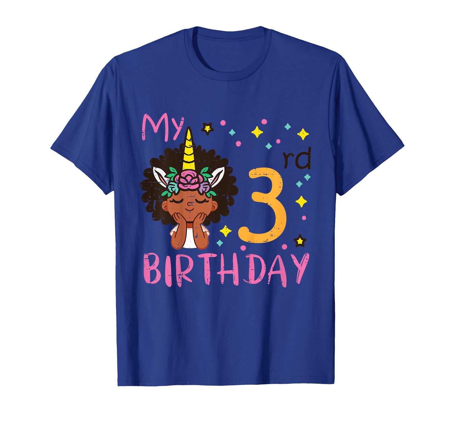 3rd Birthday Afro Black Girl Unicorn 3 Year Old Bday Girls T-Shirt