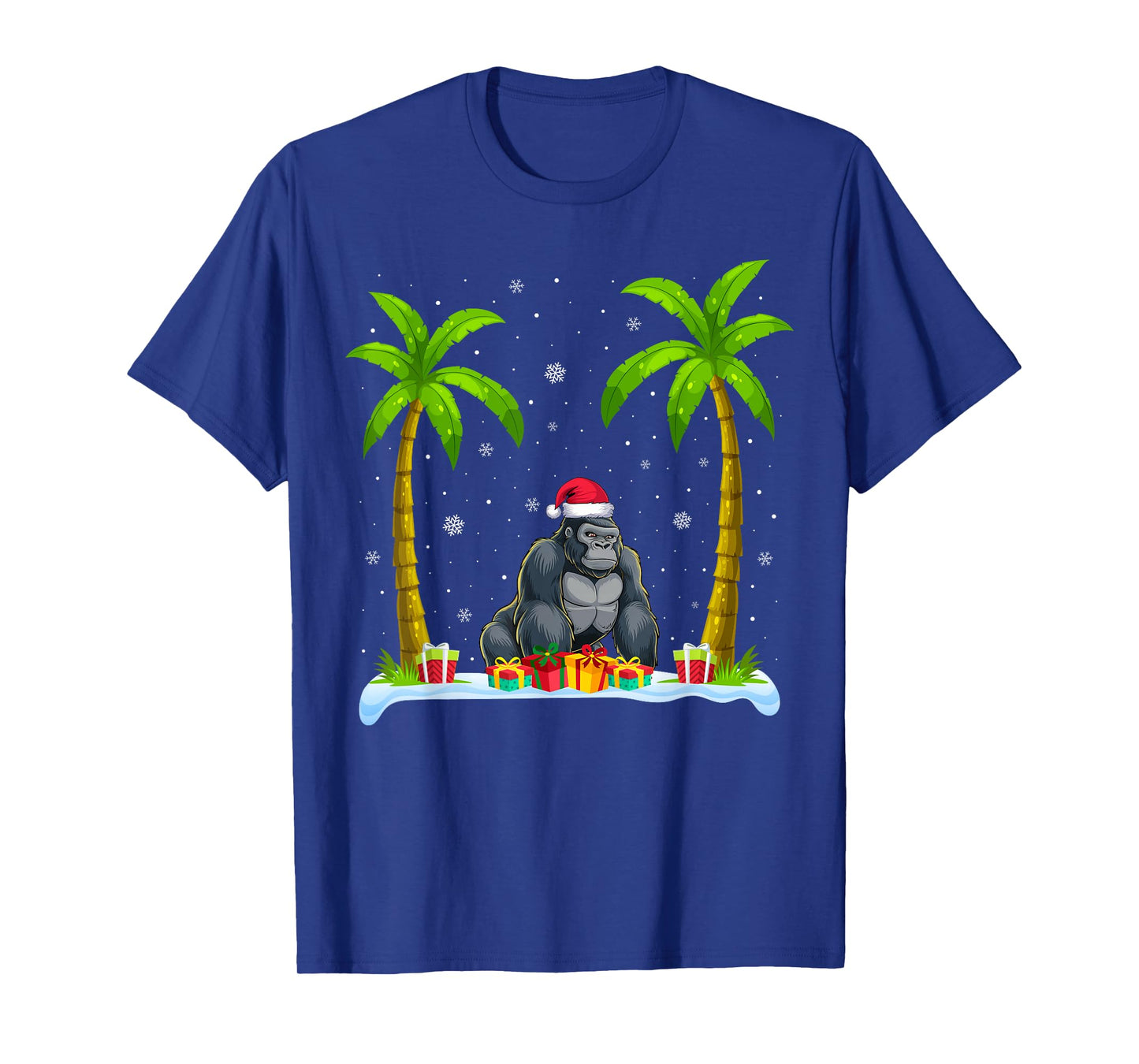 Gorilla Santa Hat Palm Tree Beach Xmas Pajama T-Shirt
