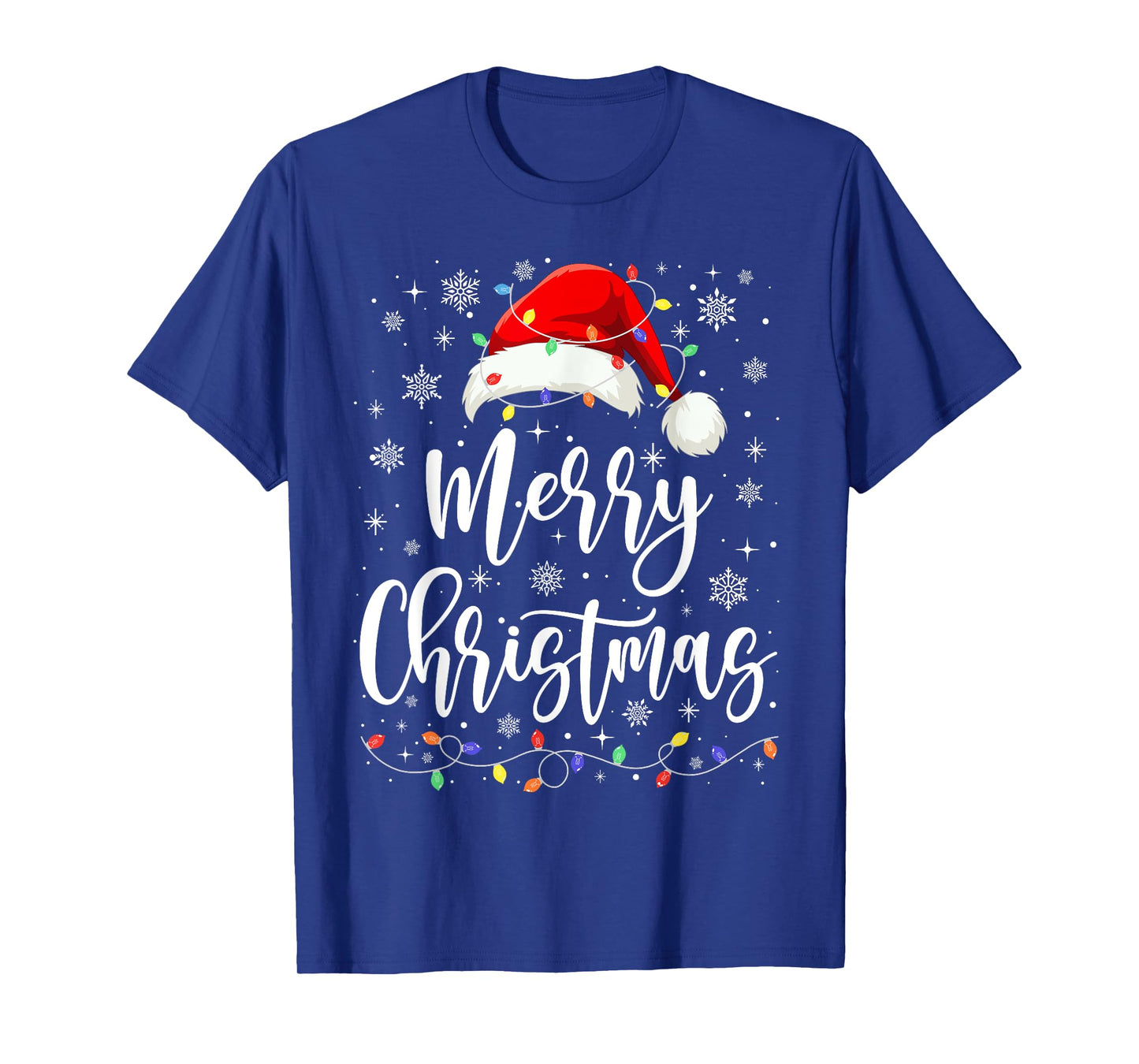 Merry Christmas Lights Red Santa Hat Xmas Family Men Women T-Shirt