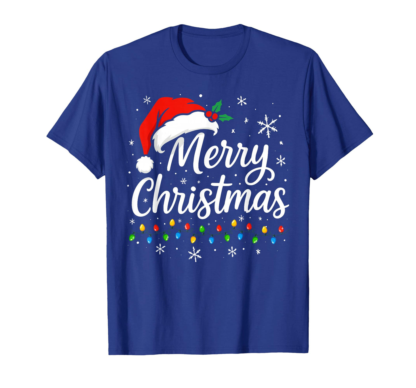 Merry Christmas Lights Red Santa Hat Xmas Family Matching T-Shirt