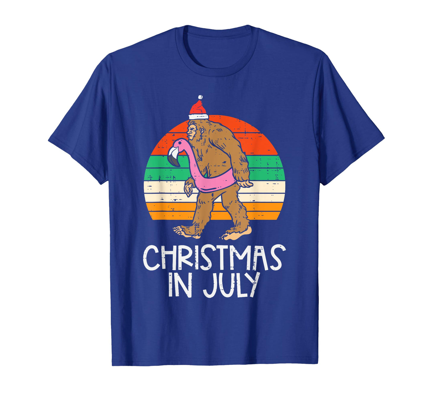 Bigfoot Unicorn Floatie Christmas In July Retro Sasquatch T-Shirt