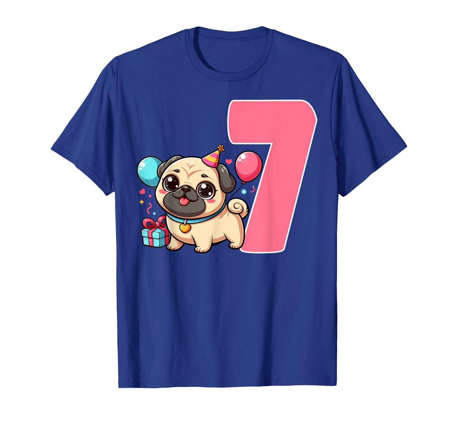 Pug 7 Years Old 7th Birthday Party Dog Lover Kids T-Shirt