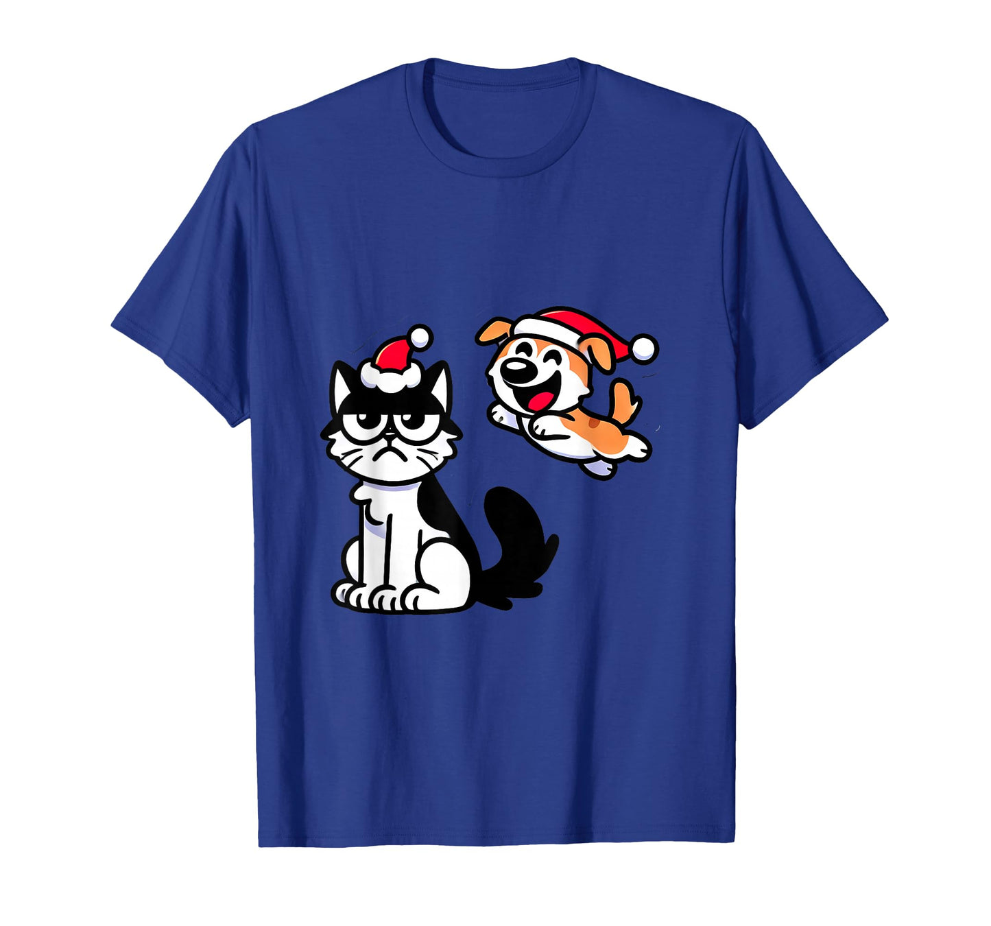 Funny Cat and dog Christmas shirt Santa Hat Xmas Outfit kids T-Shirt
