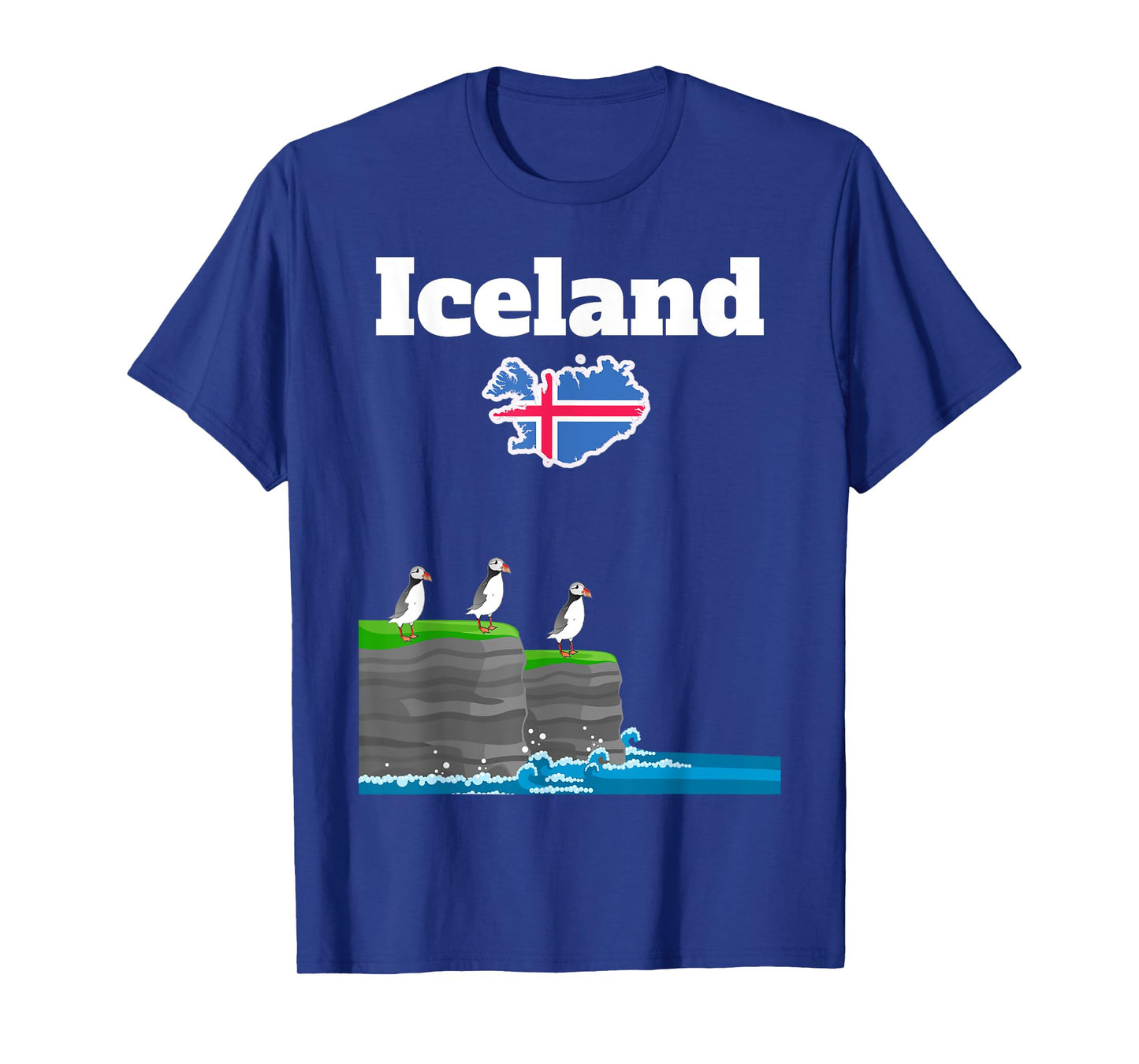 Iceland trip souvenir Puffin Colony Sea Cliffs Iceland map T-Shirt