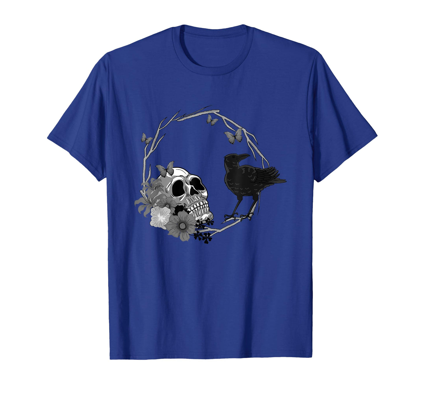Floral Skull Death Crow Cool Scary Halloween Gothic Theme T-Shirt