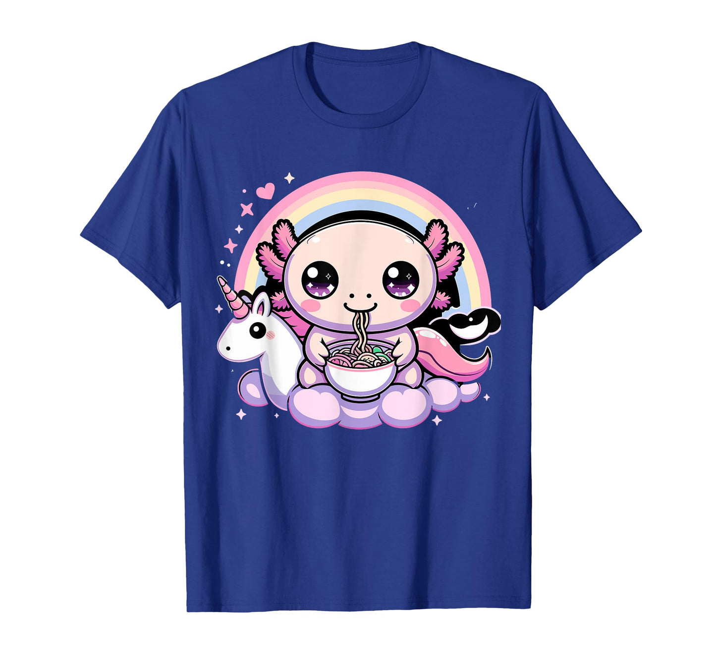 Axolotl eating Ramen with Unicorn T-Shirt