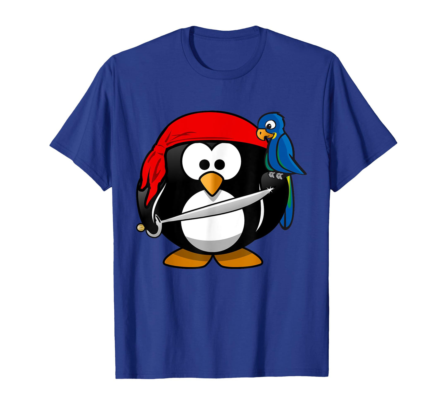 Cute Pirate Cartoon Penguin with Parrot T-Shirt T-Shirt