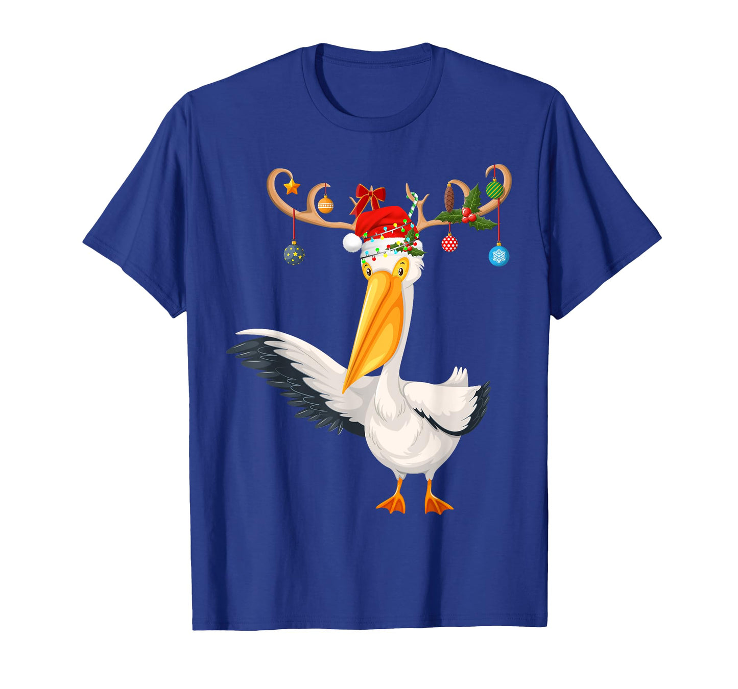 Pelican Bird Xmas Gift Reindeer Santa Hat Pelican Christmas T-Shirt