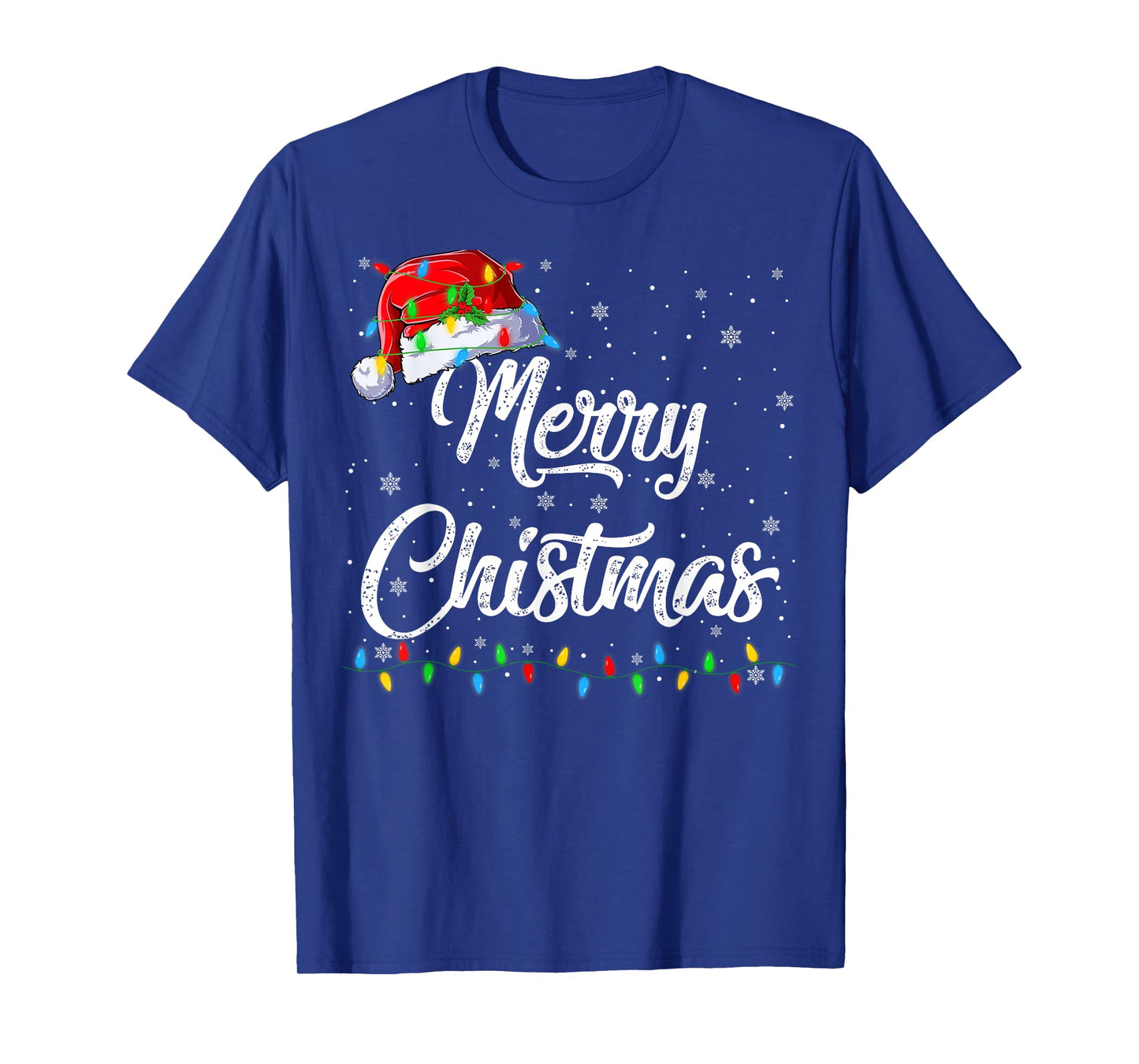 Merry Christmas Lights Santa Hat Xmas Family Men Women Kids T-Shirt