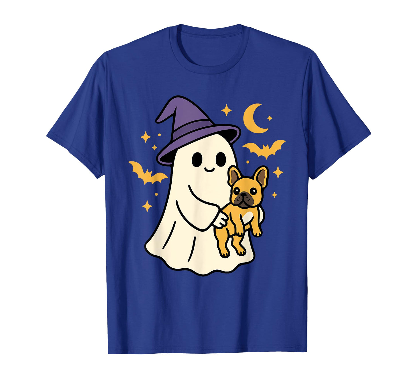 Ghost French Bulldog Dog Witch Hat Halloween Dog Costume T-Shirt