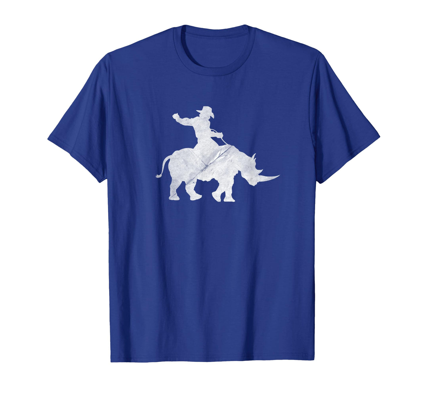 Cowboy Riding a Rhinoceros Rino Distressed T-Shirt