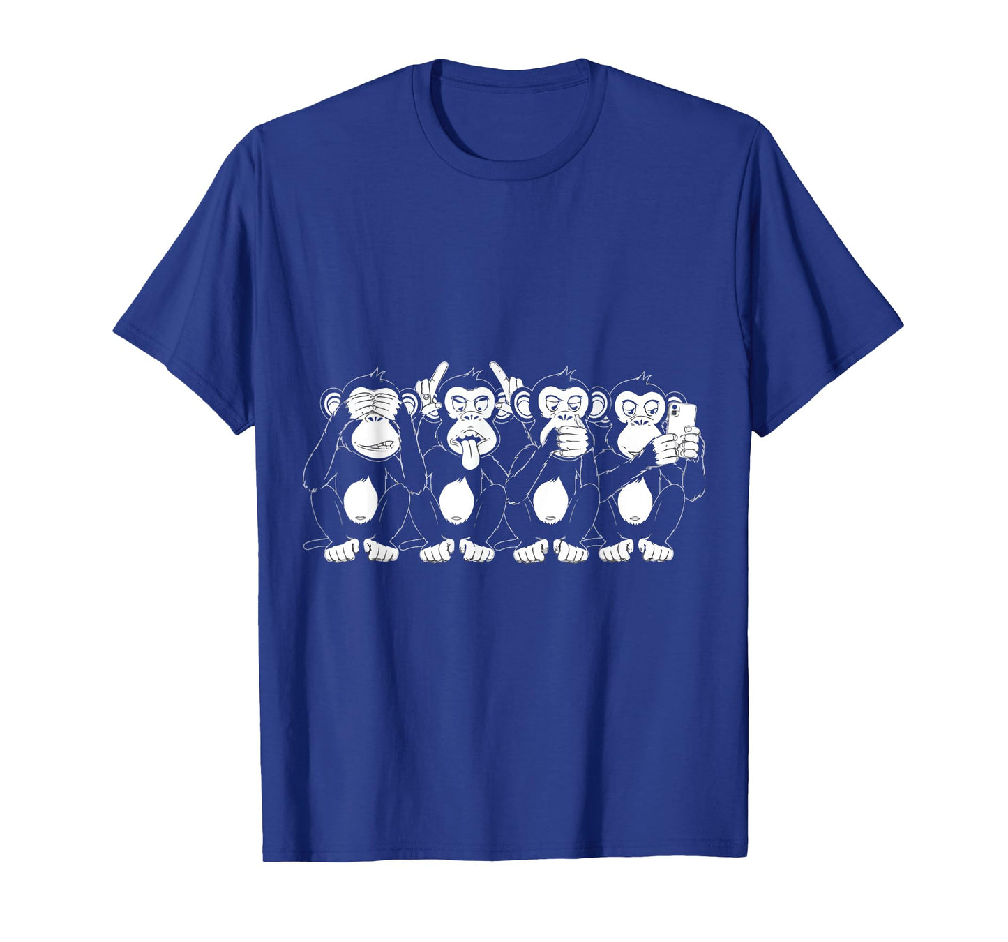 Four Wise Monkeys with Phone Funny Animal Graphic T-Shirt
