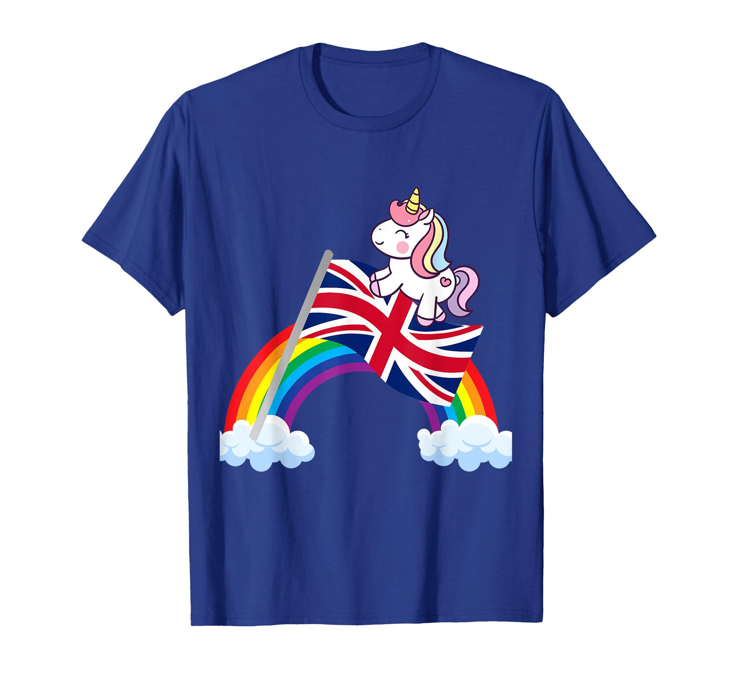 Unicorn Riding British UK Flag Boys Girls Women Kids Rainbow T-Shirt