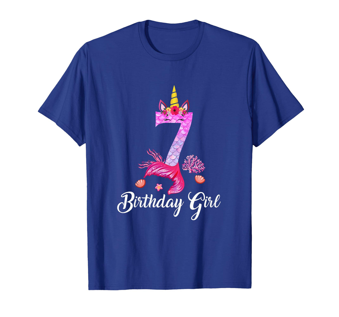 7th Mermaid Tail Shirt Unicorn Number 7 Years Old Birthday T-Shirt