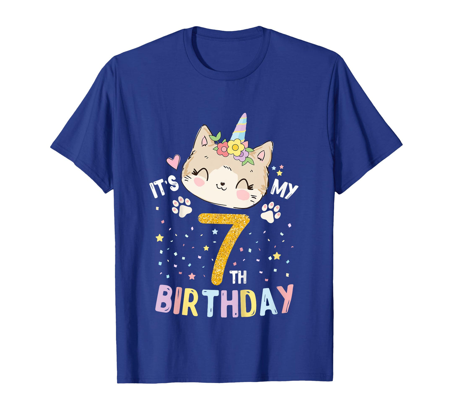 Kids It’s My 7th Birthday Cute Unicorn Cat 7-Year-Old Girl T-Shirt