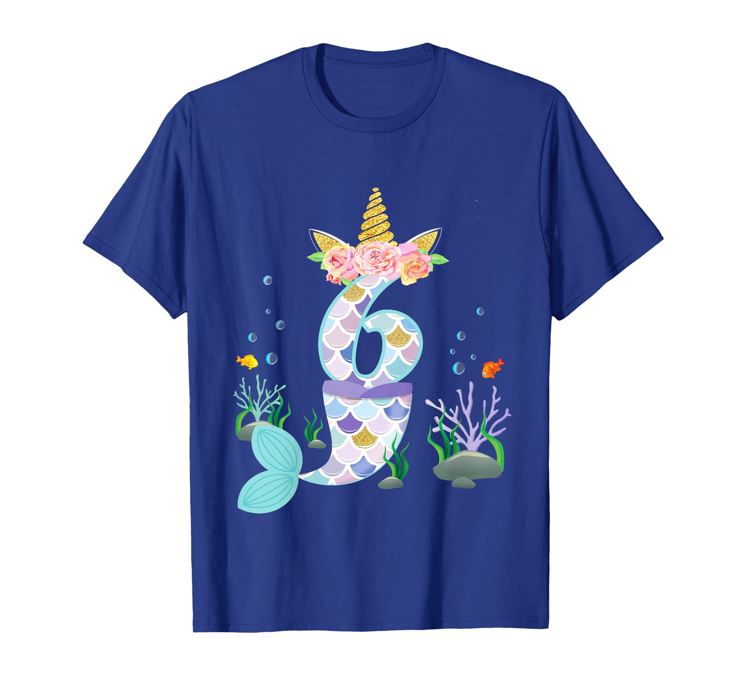 6 Year Old Unicorn Mermaid Birthday Tail Girl Theme 6th Gift T-Shirt