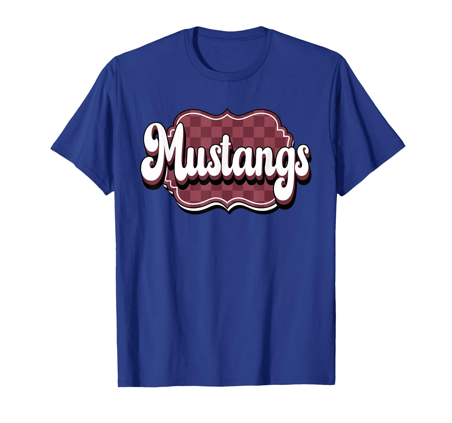 Mustangs Checkered Retro Maroon Mustang Pride School Spirit T-Shirt