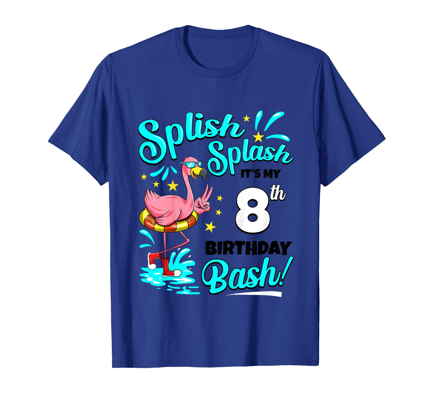 8th Birthday Flamingo 8 Years Old Pool Party Summer T-Shirt for Girls Kids