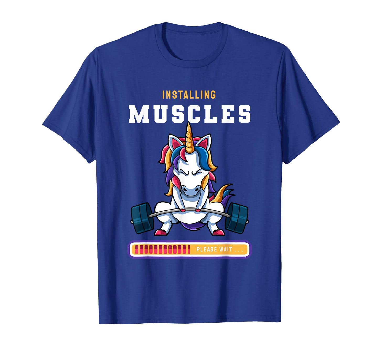 Funny Magical Unicorn Lifting Installing Muscles Loading App T-Shirt