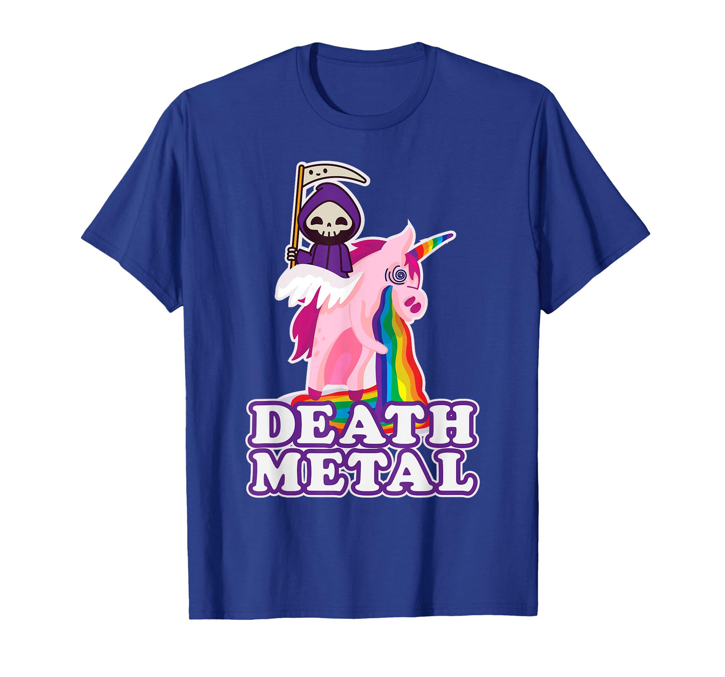 Funny Death Metal T-Shirt Grim Reaper Riding Unicorn Rainbow T-Shirt