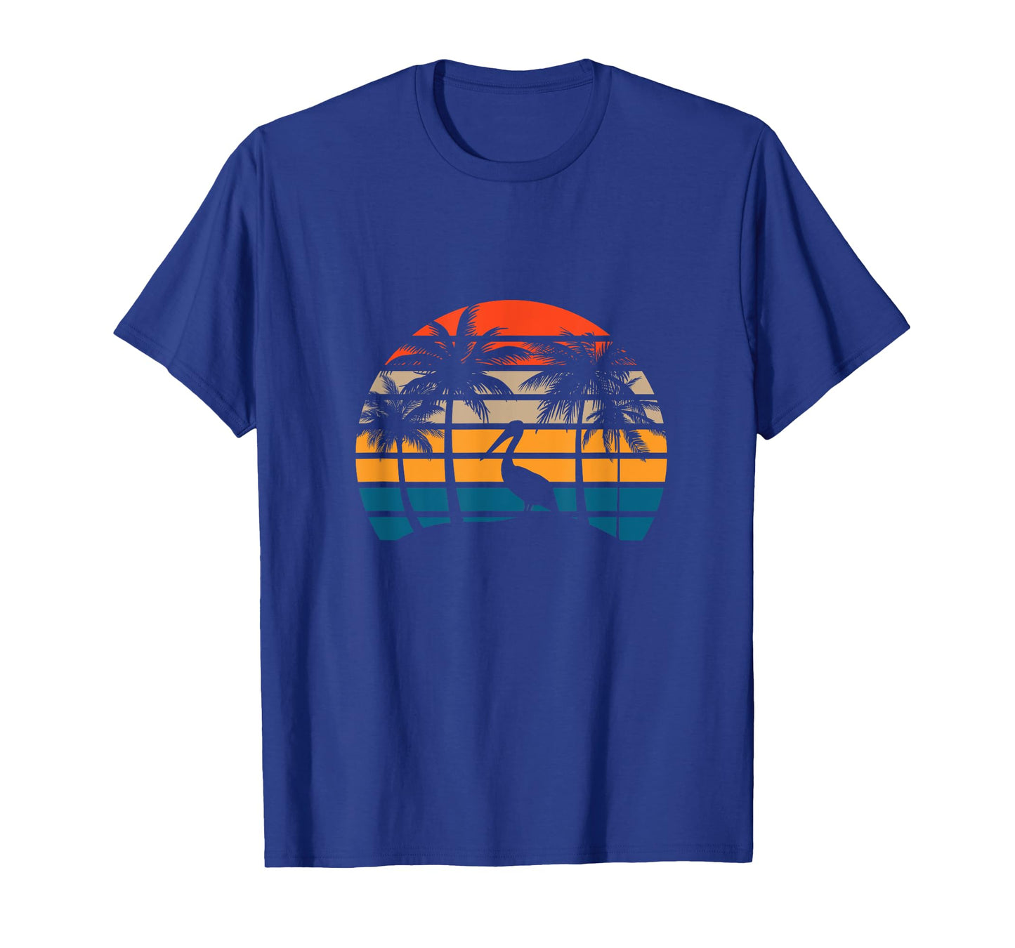 Retro Sunset Pelican Vintage Beach Bird with Palm Trees Men Women T-Shirt