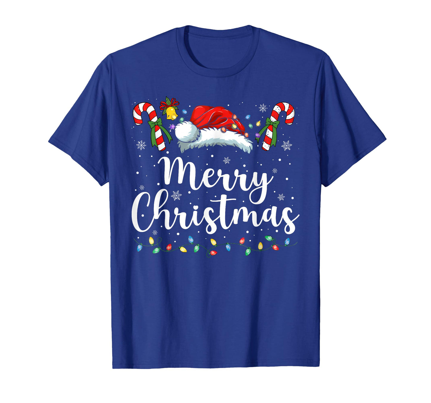 Merry Christmas Lights Red Santa Hat Xmas Family Men Women T-Shirt
