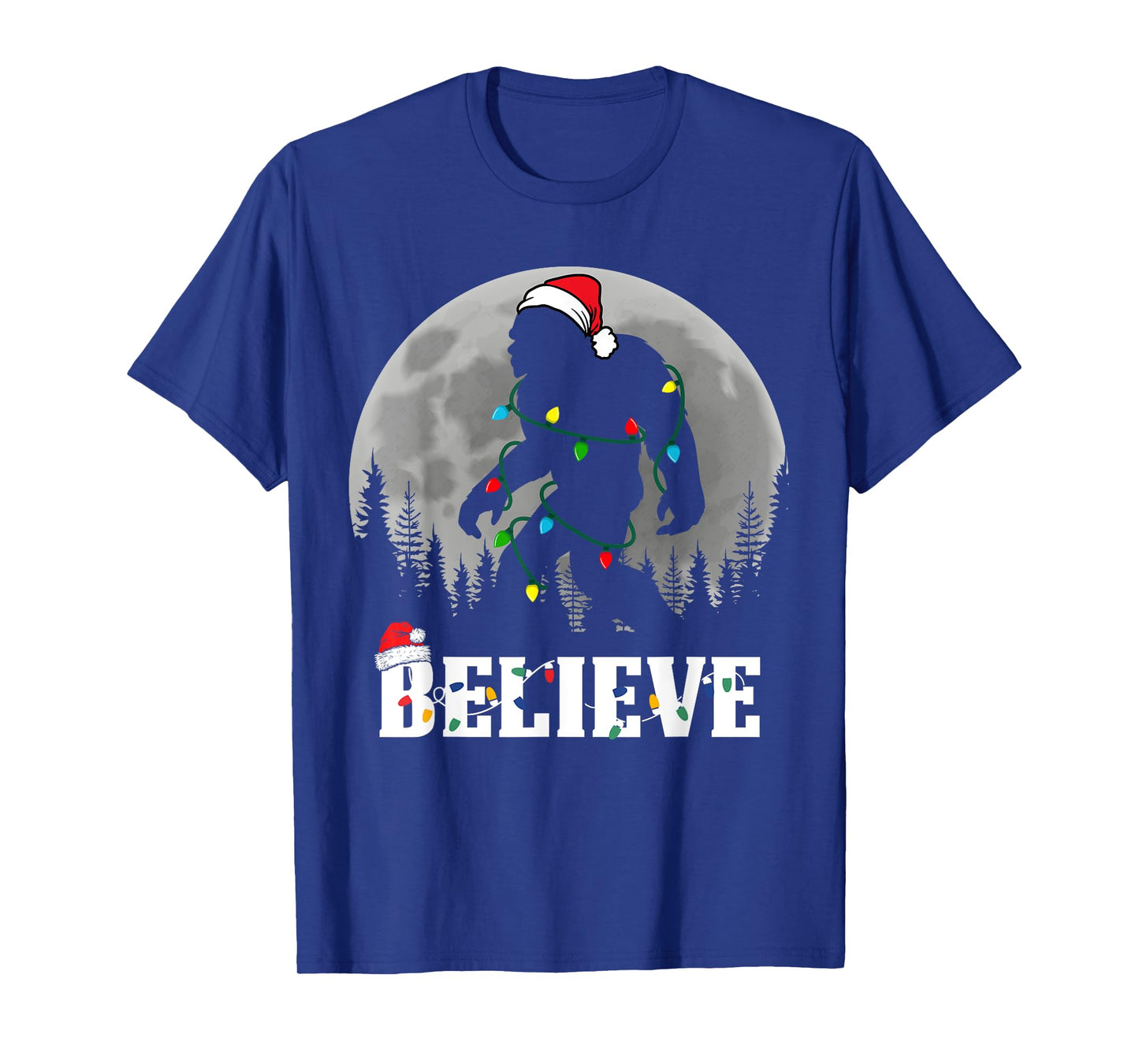 Santa Bigfoot Christmas Lights Funny Sasquatch Believe Xmas T-Shirt