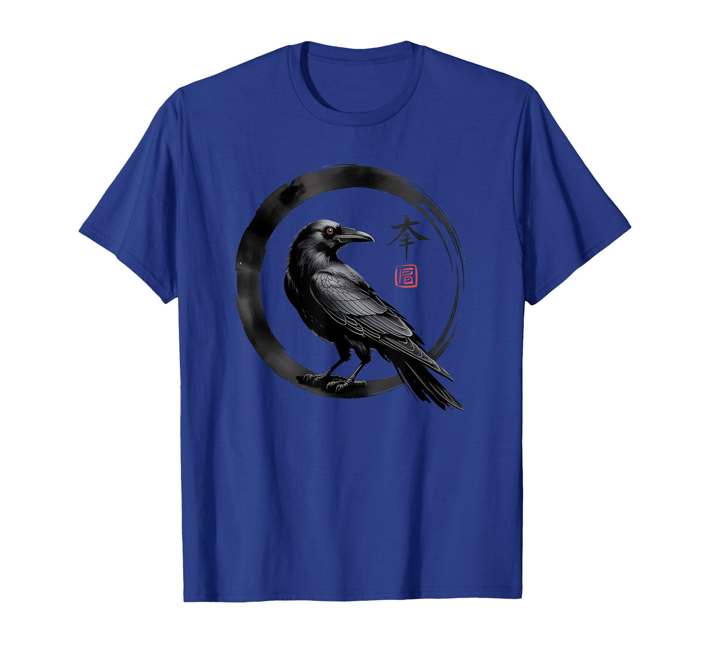 Japanese Sumi-e Black Raven Flying Crow with Cherry Blossom T-Shirt