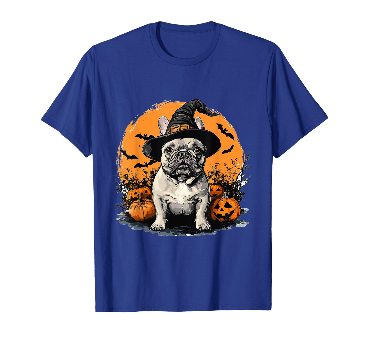 French Bulldog Frenchie Dog Whitch Hat Halloween Pumpkin T-Shirt for Men Women Kids