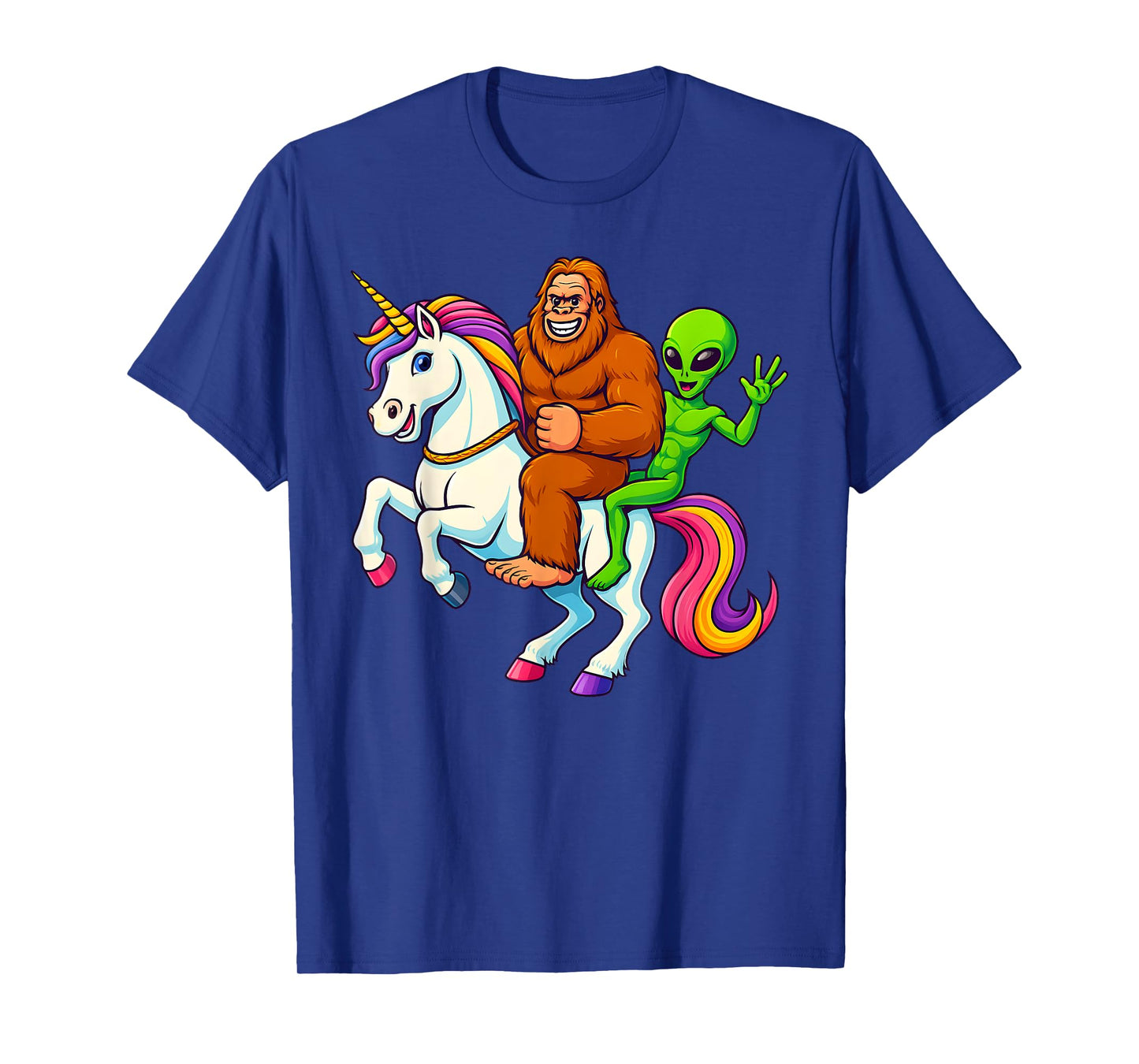 Funny Bigfoot Alien Unicorn Sasquatch & Alien Riding Unicorn T-Shirt