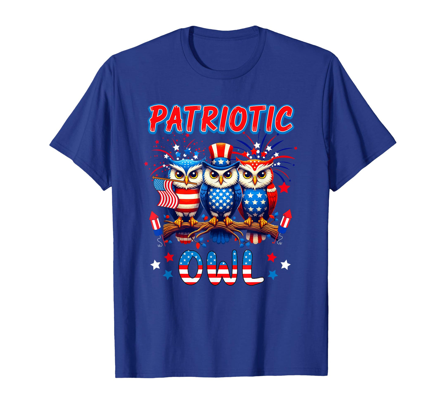 Patriotic Owl Three Cute Birds 4th Of July US Flag T-Shirt