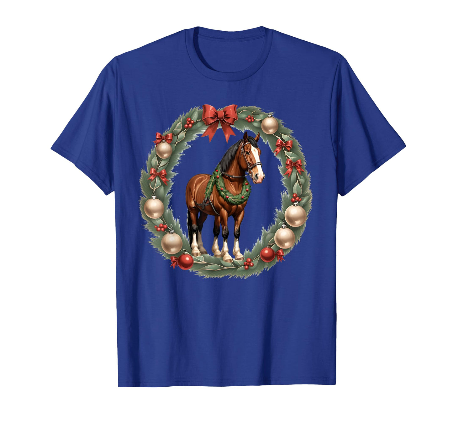 Clydesdale Christmas Horses & A X-Mas Wreath T-Shirt