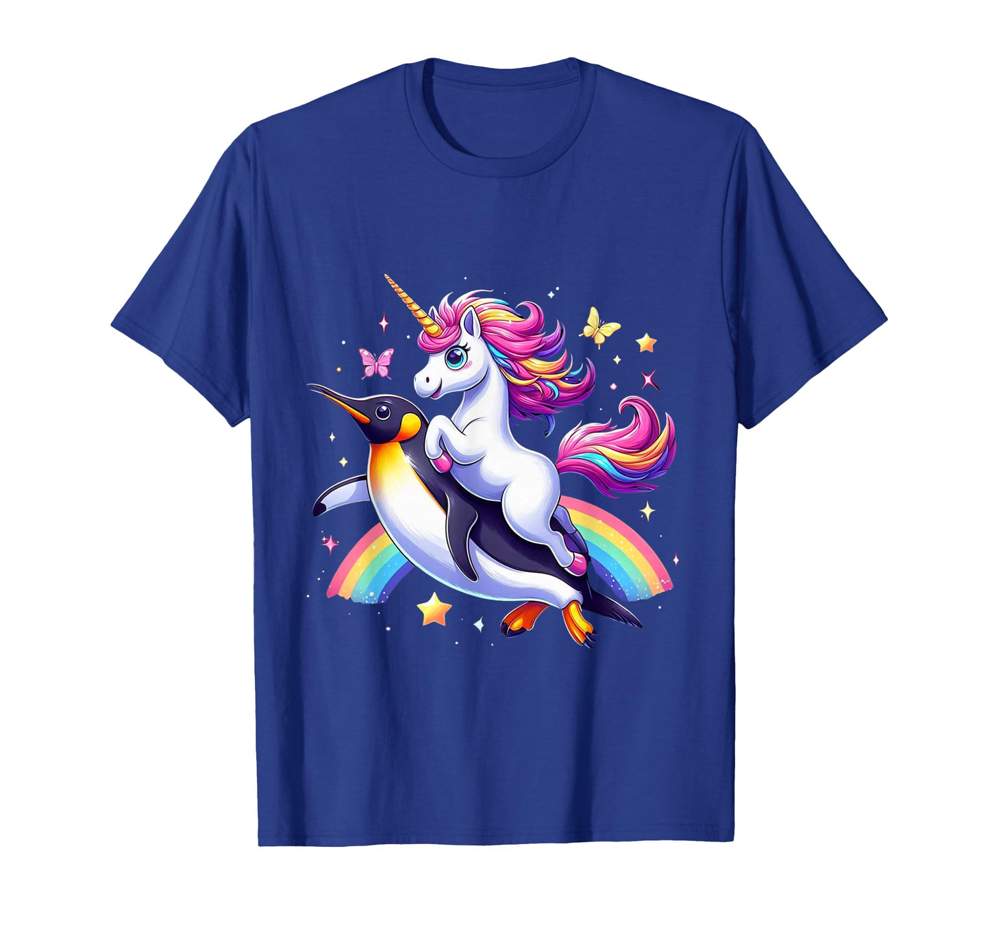 Unicorn Riding Penguin Boys Girls Men Women Kids Rainbow T-Shirt