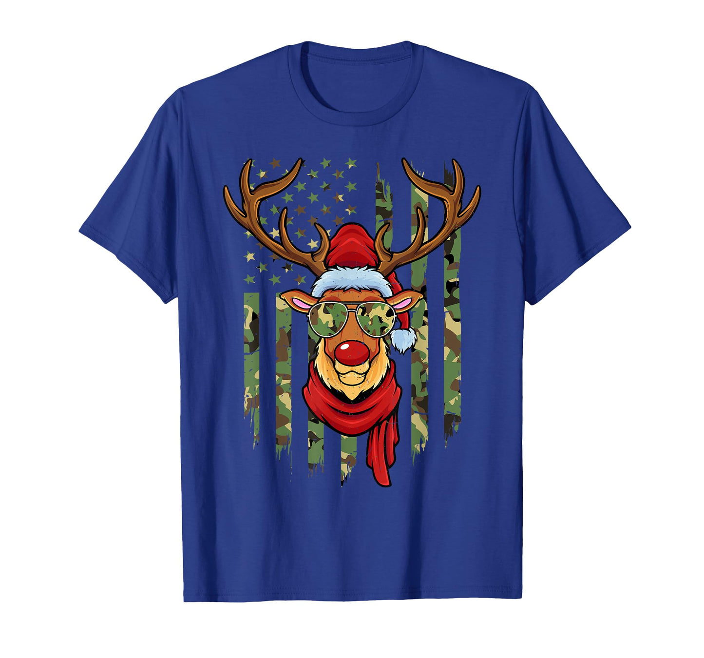 Patriotic Reindeer Camo American Flag Veteran Christmas T-Shirt