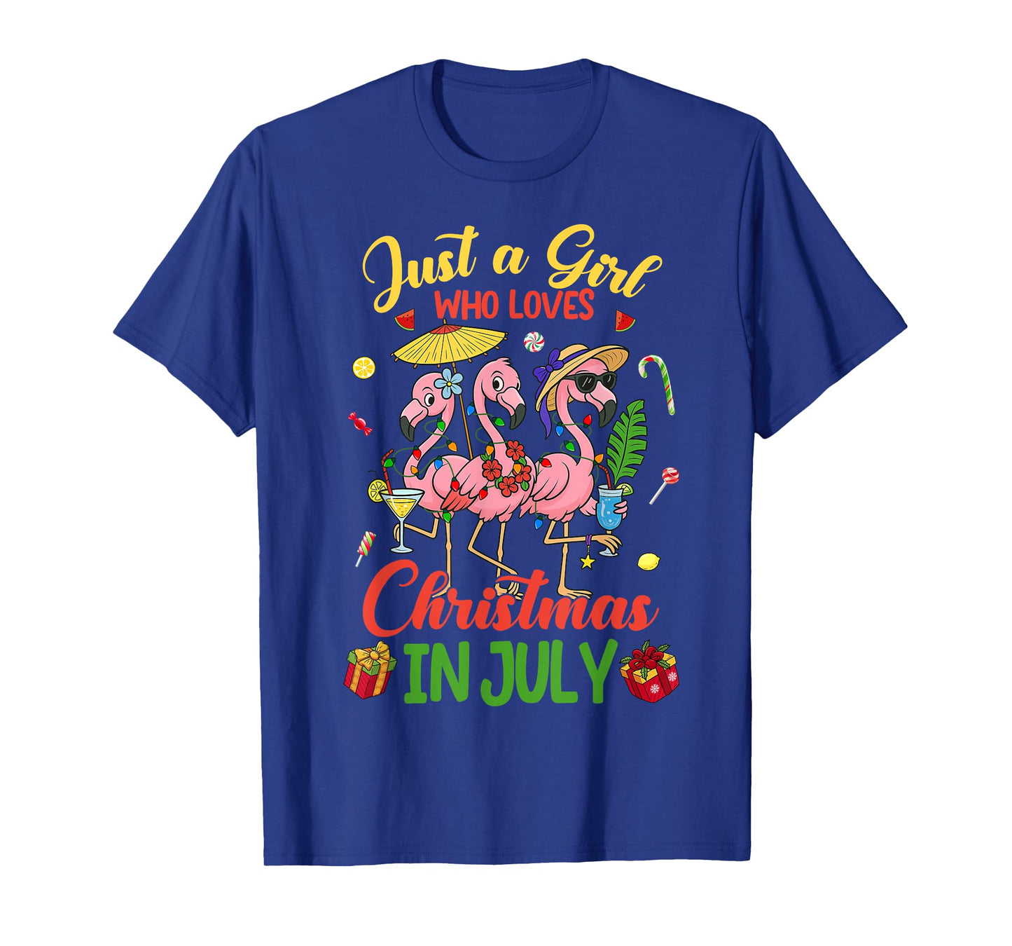 Just A Girl Who Loves Christmas In July Pink Flamingo Girl T-Shirt