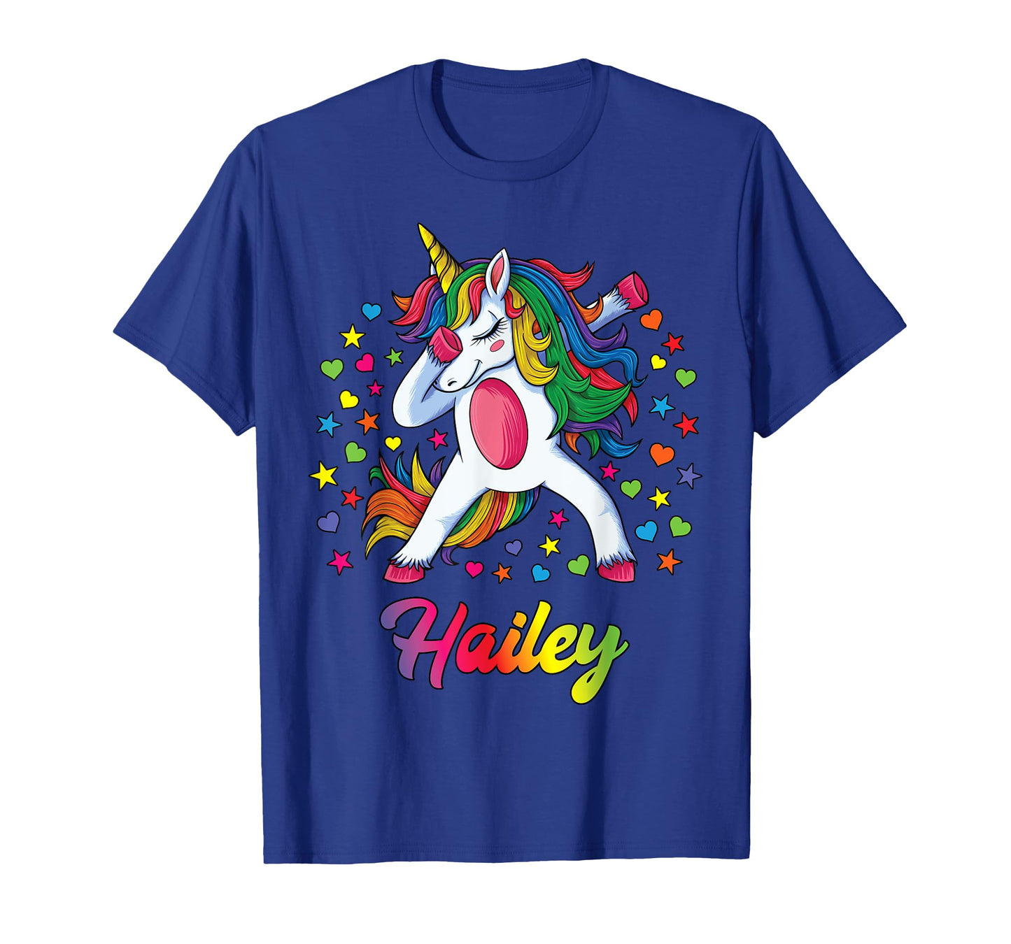 Hailey Dabbing Unicorn Rainbow Personalized Name Custom T-Shirt