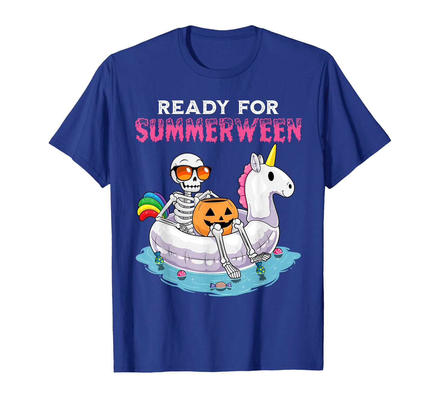 Ready For Summerween Funny Summer Skeleton Unicorn Halloween T-Shirt