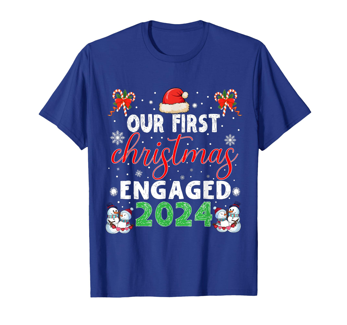 Christmas Couple tees Our First Christmas Engaged 2024 Funny Couple Xmas Pajamas T-Shirt