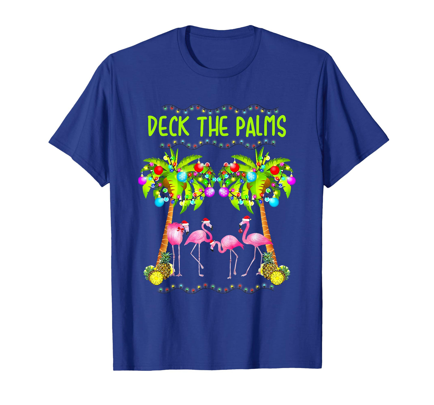 Deck The Palms Merry Flamingo Christmas Palm Tree Funny Xmas T-Shirt