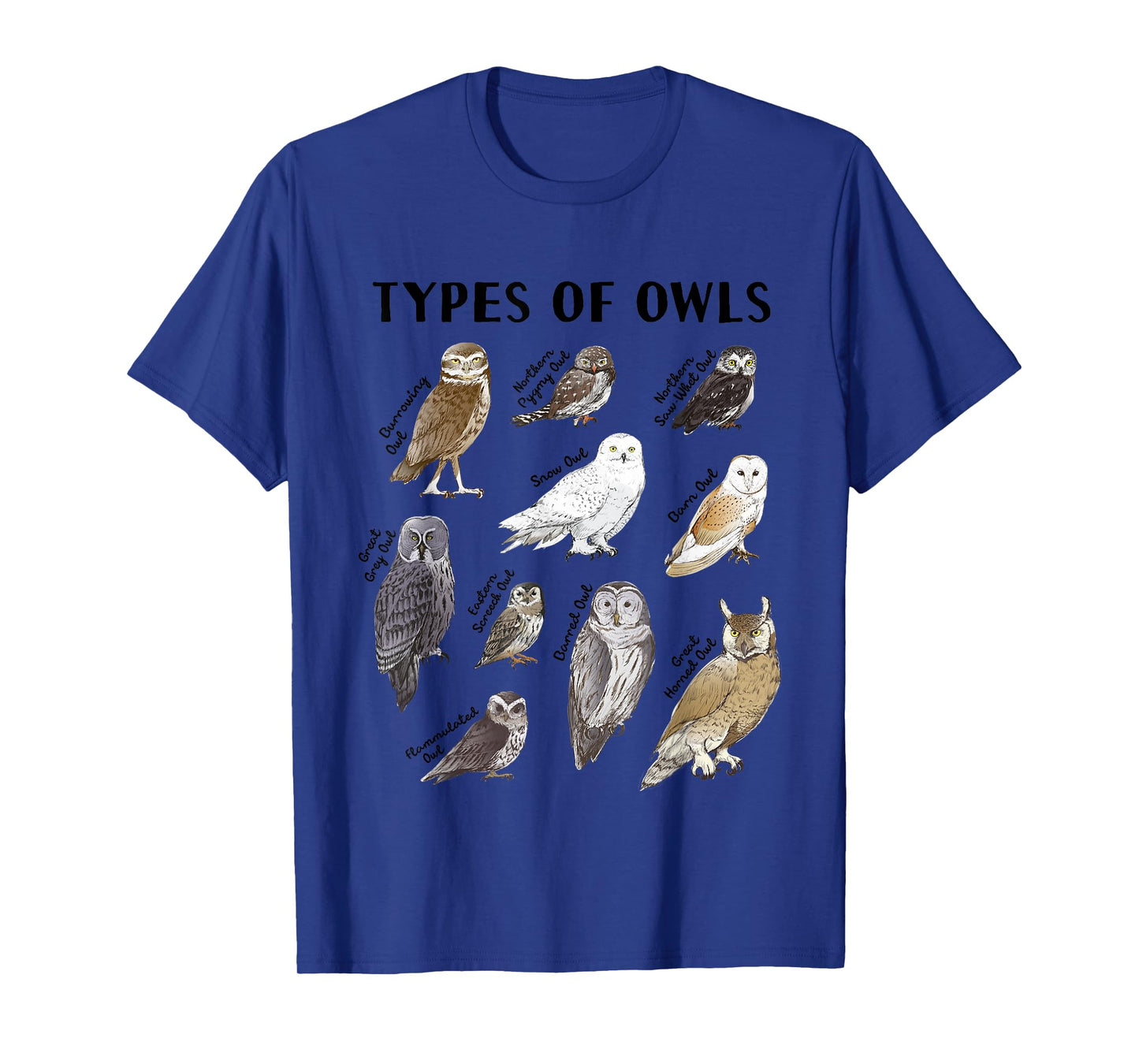 Types of Owls Educational Collection Cute Owl Lover Gift T-Shirt