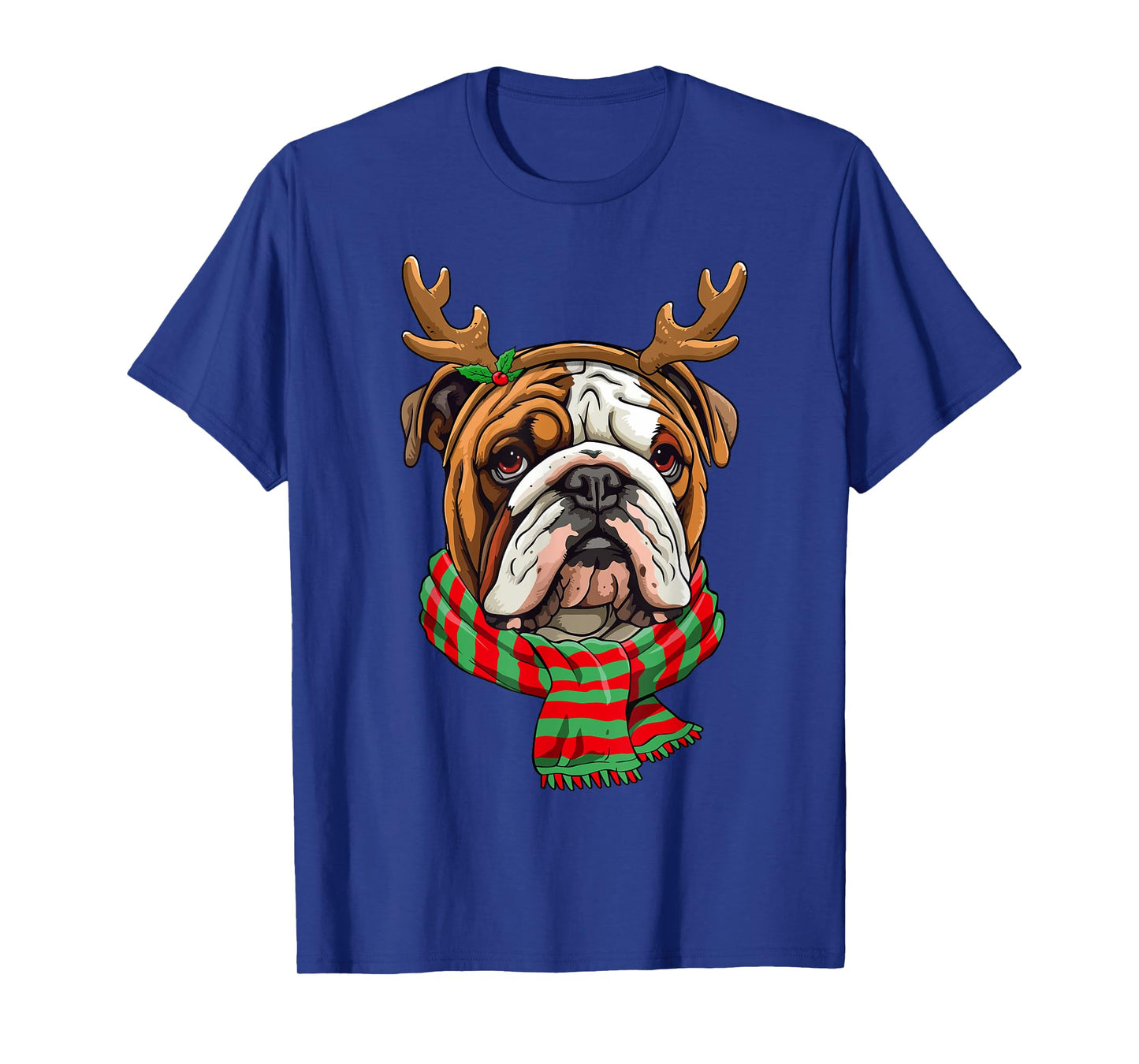 English Bulldog Dog Christmas Reindeer Santa Hat Funny Xmas T-Shirt