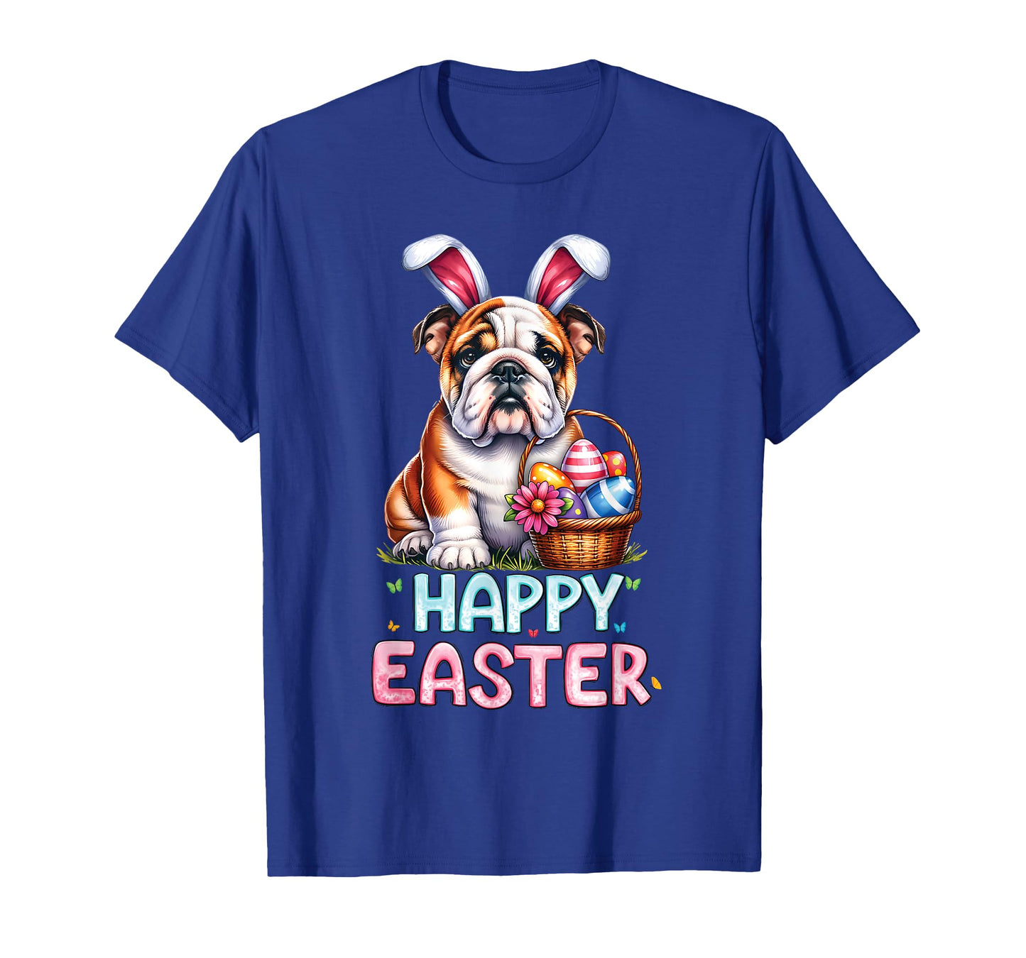 Happy Easter Day English Bulldog Cute Easter Bunny Women Kid T-Shirt